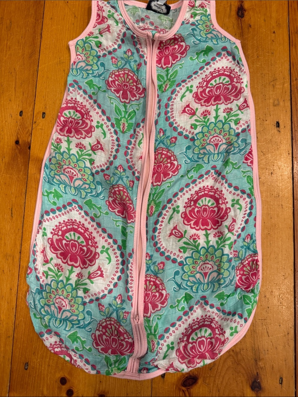 Mud Pie Sleep Sack Floral Sleeveless One-Piece in Pink Teal & Green 0-6 months